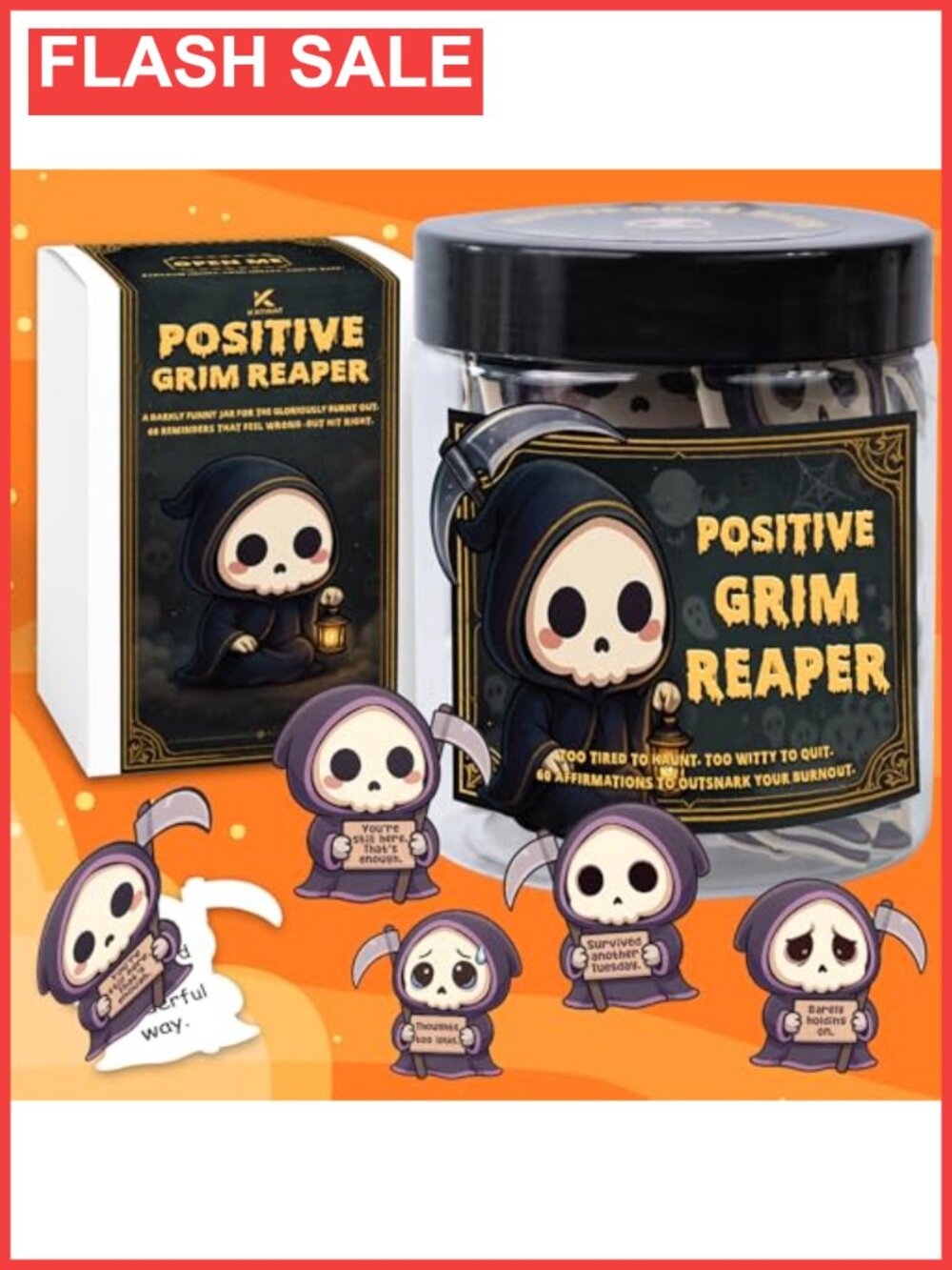 Halloween Grim Reaper Jar 60 Dark Humor Cards Desk Decor Gift